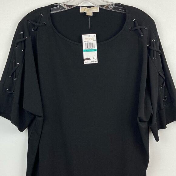 NWT * MICHAEL KORS Plus Size Short Sleeve Top.  0X in Black - Picture 4 of 10